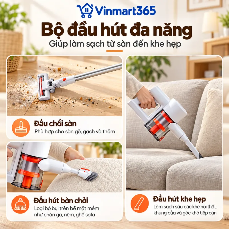 Bộ đầu hút đa năng giúp làm sạch từ sàn đến khe hẹp