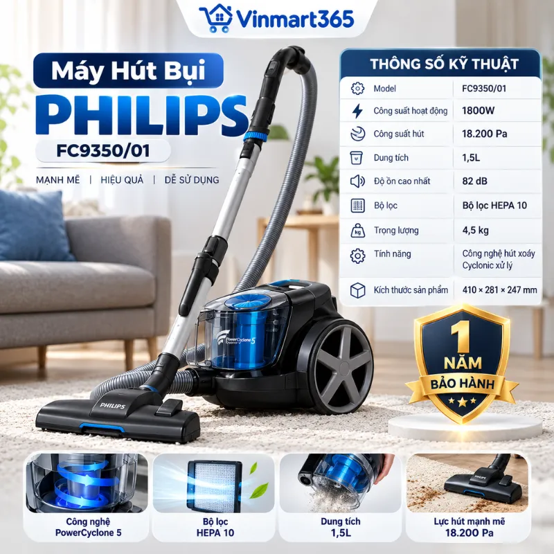 Thông số kỹ thuật máy hút bụi Philips FC9350/01 chính hãng