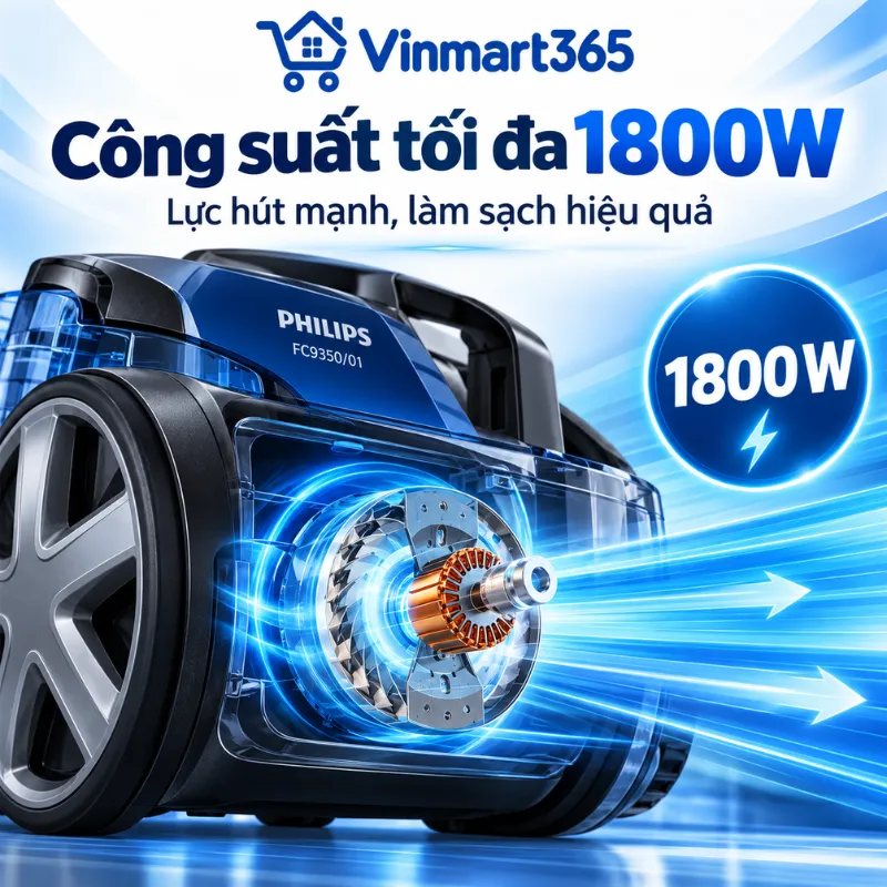 Công suất tối đa 1800W, lực hút mạnh