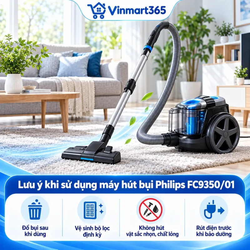 Lưu ý khi sử dụng máy hút bụi Philips FC9350/01  