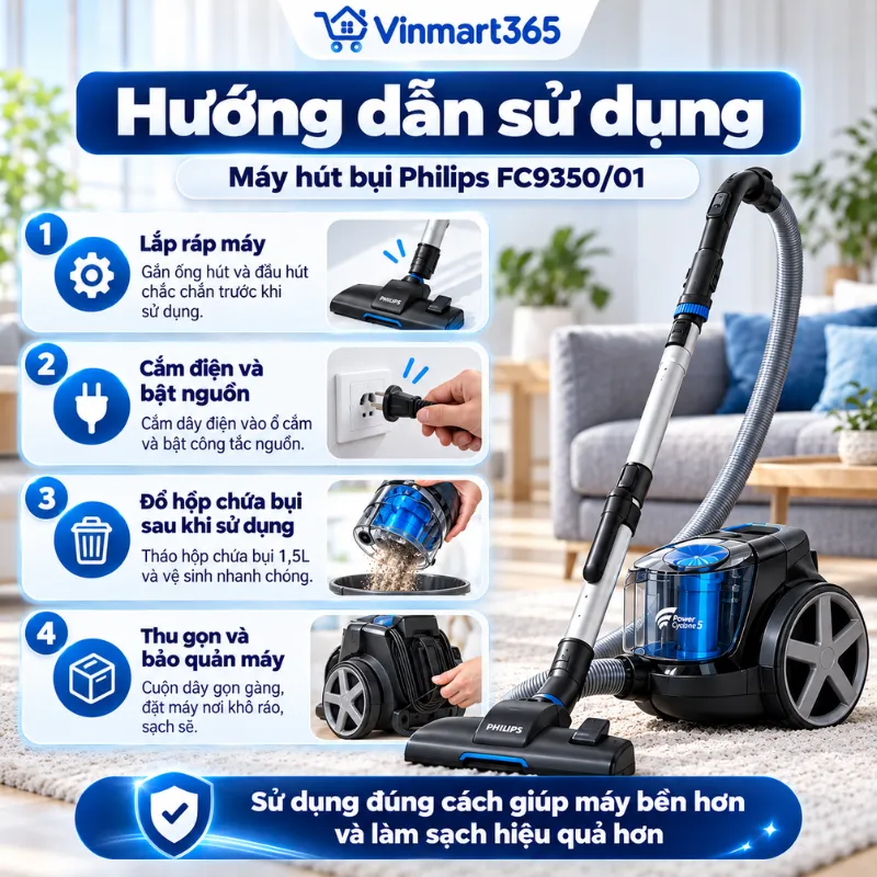 Hướng dẫn sử dụng máy hút bụi Philips FC9350/01