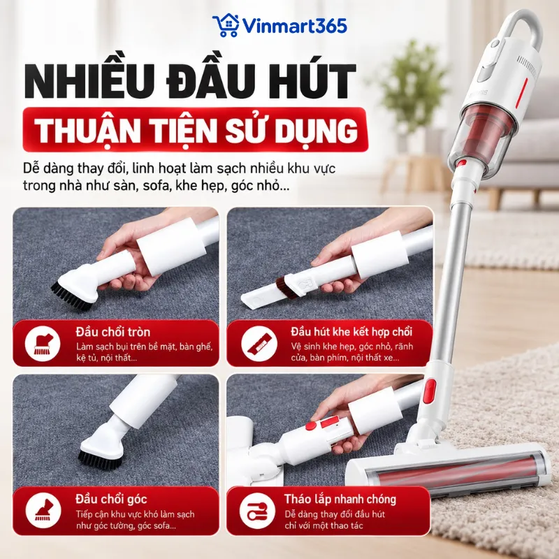 Nhiều đầu hút, thuận tiện làm sạch từ sàn đến sofa