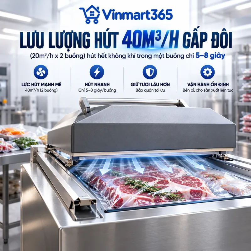 Lưu lượng hút 40m³/h gấp đôi