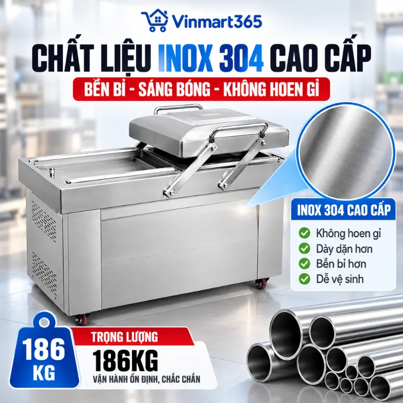 Trọng lượng 186kg, chất liệu Inox 304