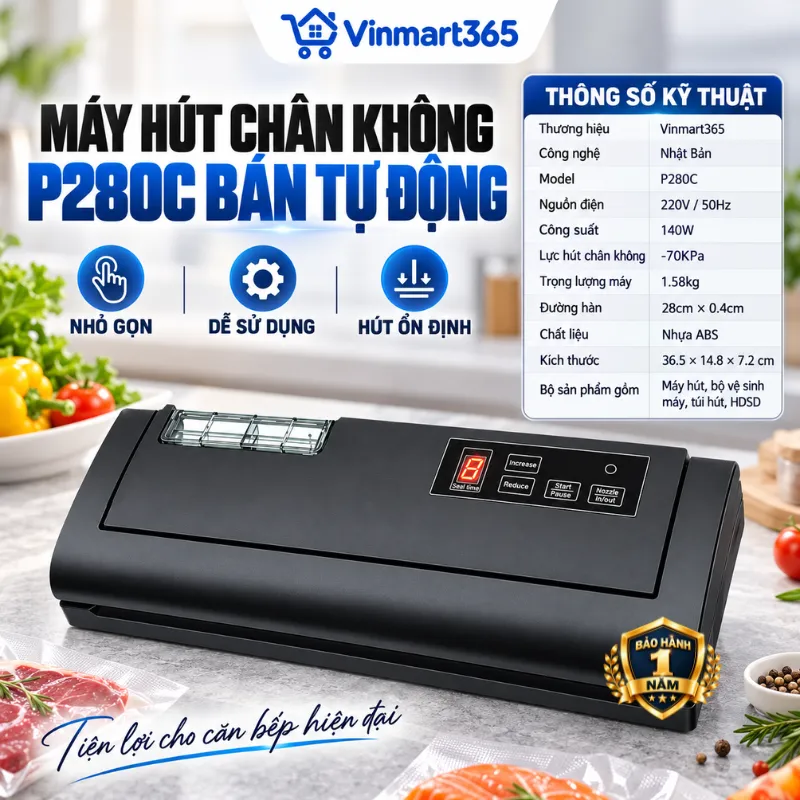Thông tin sản phẩm máy hút chân không P280C không kén túi gia đình