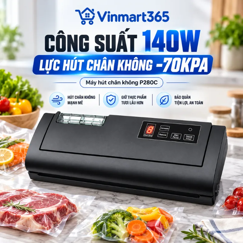 Công suất 140W, lực hút chân không -70kPa 