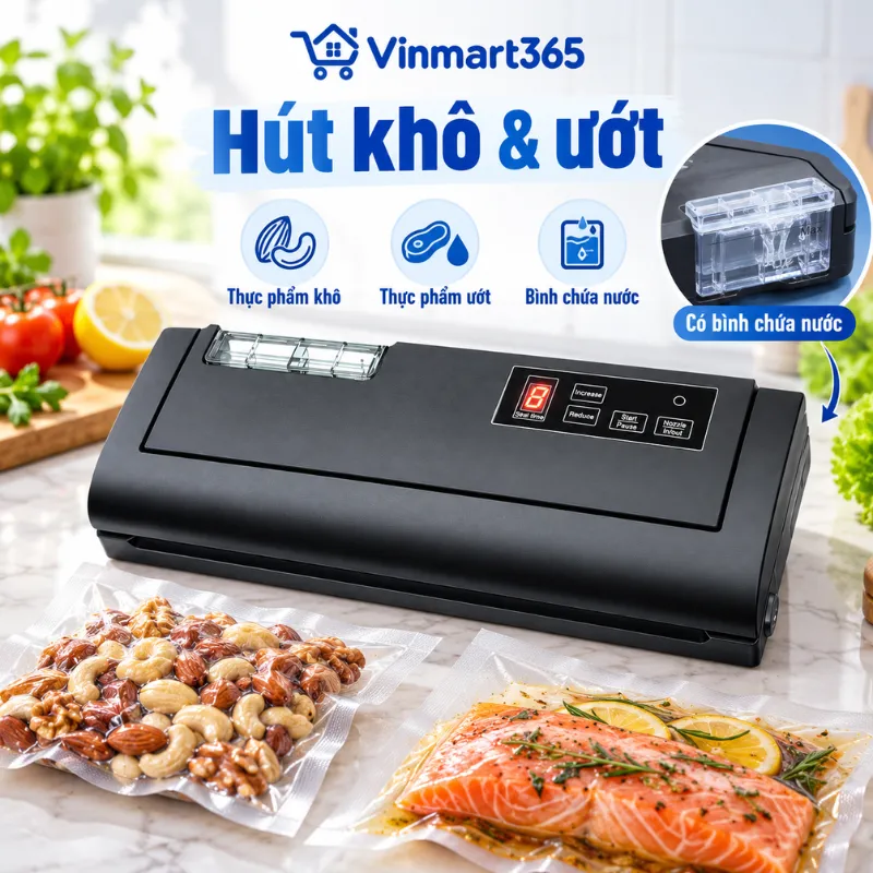 Hút được cả thực phẩm khô và ướt, có bình chứa nước 