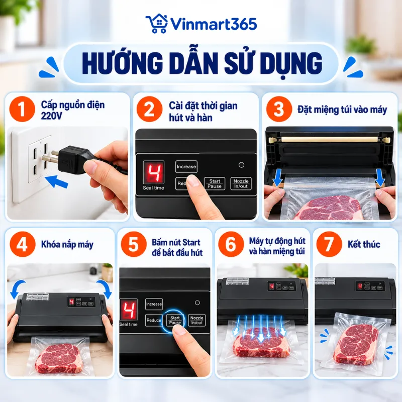 Hướng dẫn sử dụng máy hút chân không P280C không kén túi gia đình
