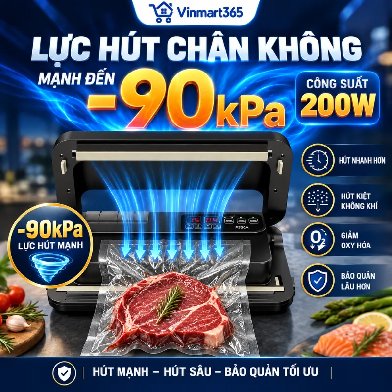 Lực hút mạnh từ -80 đến -90kPa, công suất 200W