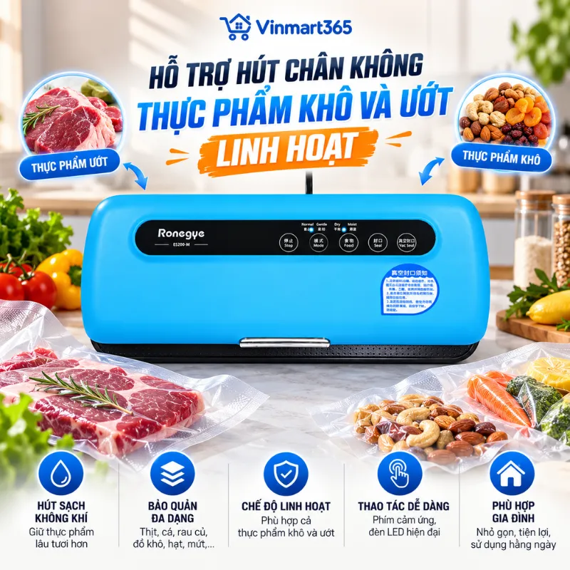 Hỗ trợ hút chân không thực phẩm khô và ướt linh hoạt