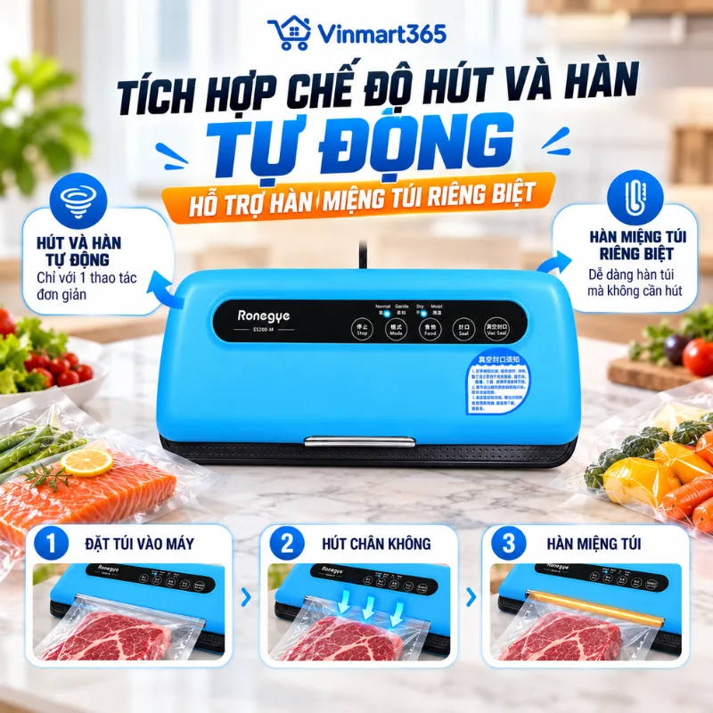 Tích hợp chế độ hút và hàn tự động, hỗ trợ hàn miệng túi riêng biệt