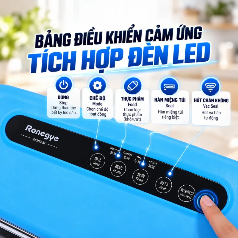 Bảng điều khiển cảm ứng tích hợp đèn LED, dễ dàng thao tác