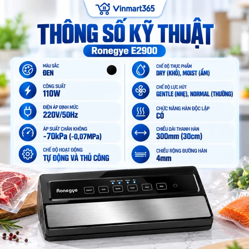 Bảng thông số kỹ thuật máy hút chân không Ronegye E2900