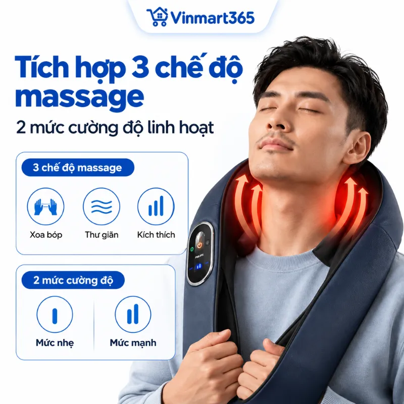 Tích hợp 3 chế độ massage, 2 mức cường độ linh hoạt