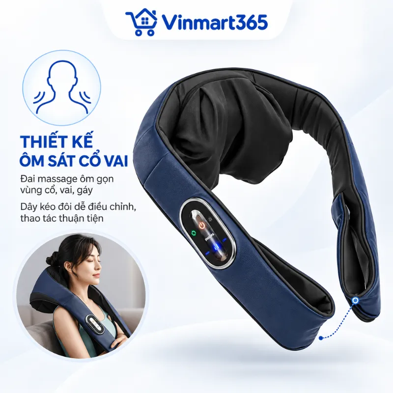 Thiết kế đai massage ôm sát cổ vai, dây kéo đôi dễ điều chỉnh