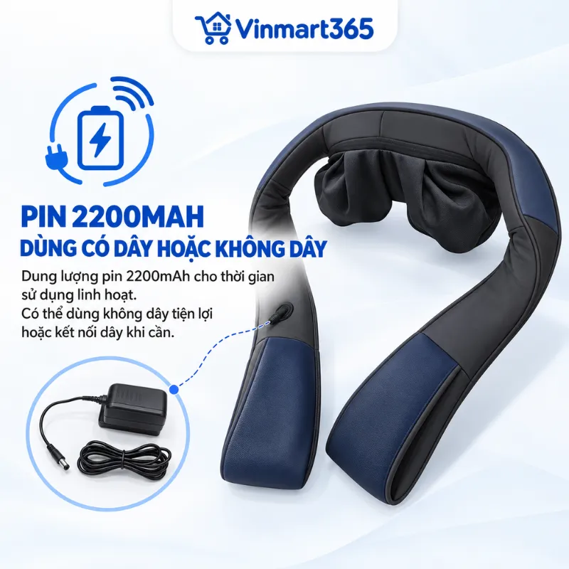 Pin 2200mAh, sử dụng linh hoạt có dây hoặc không dây