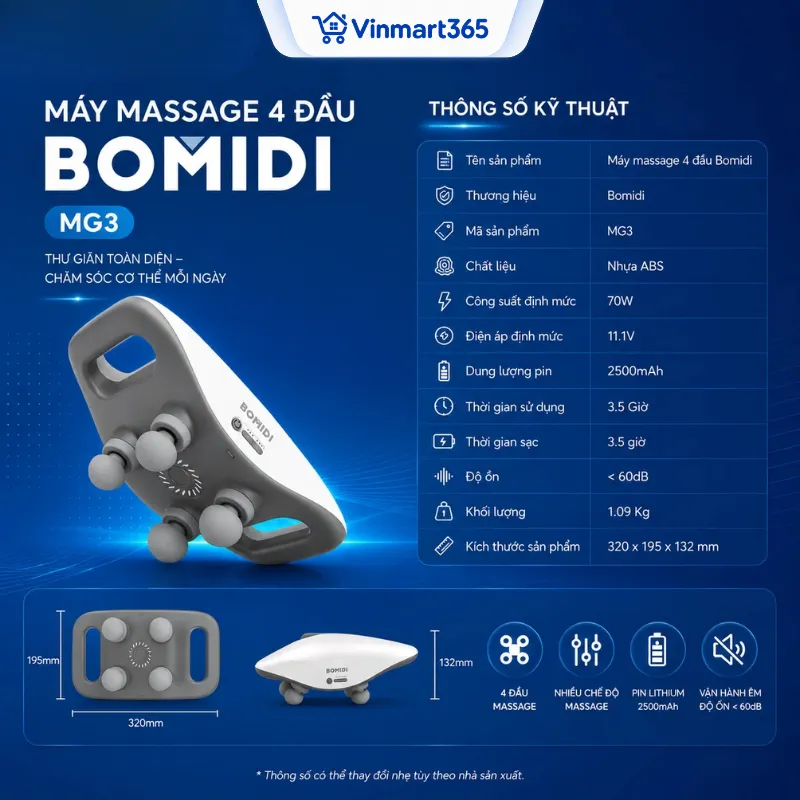 Thông tin sản phẩm máy massage 4 đầu Bomidi MG3