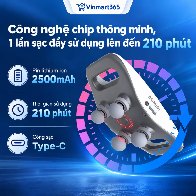 Pin 2500mAh, sử dụng lên đến 210 phút
