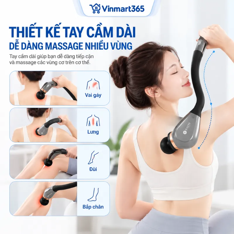 Thiết kế tay cầm dài, dễ dàng massage vùng lưng