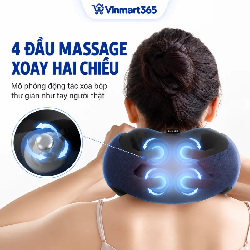 4 đầu massage xoay hai chiều, mô phỏng động tác xoa bóp