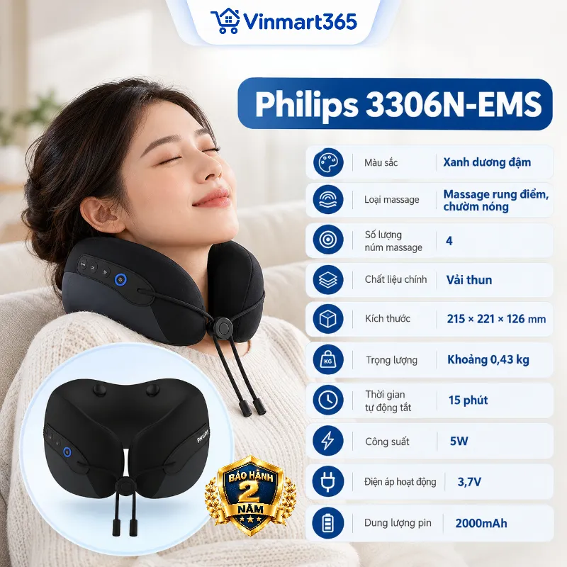 Thông tin sản phẩm máy massage cổ vai gáy Philips 3306N-EMS massage chườm ấm