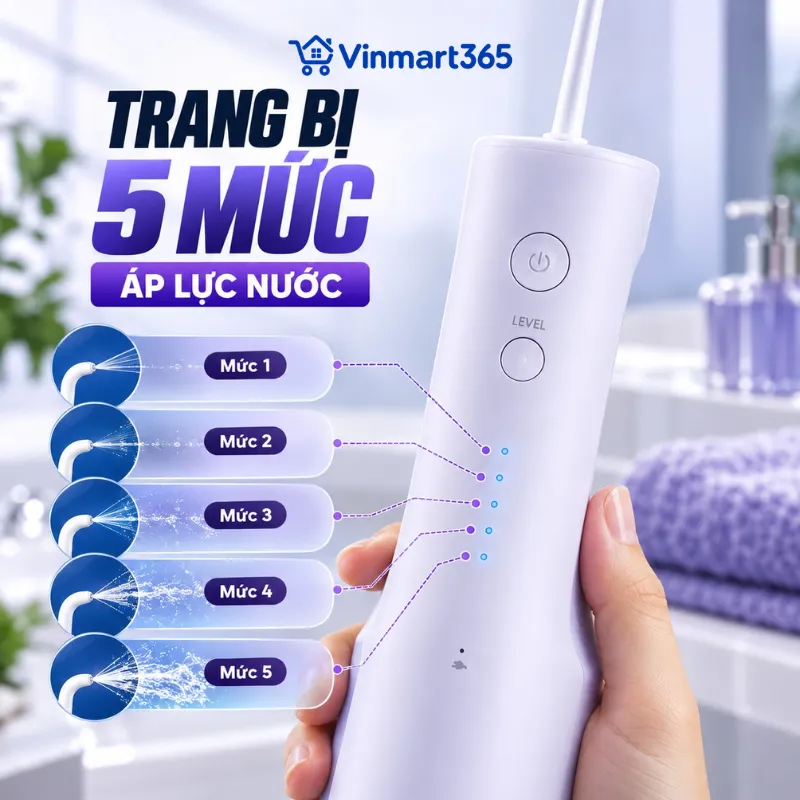 Trang bị 5 mức áp lực nước, điều chỉnh linh hoạt theo nhu cầu