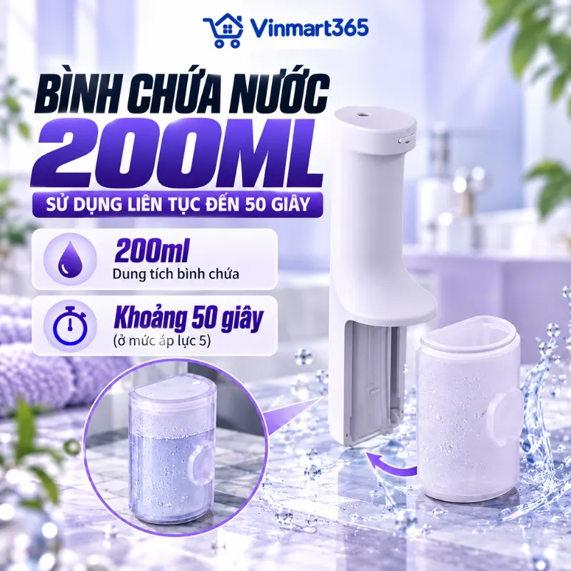 Bình chứa nước 200ml, sử dụng liên tục đến 50s