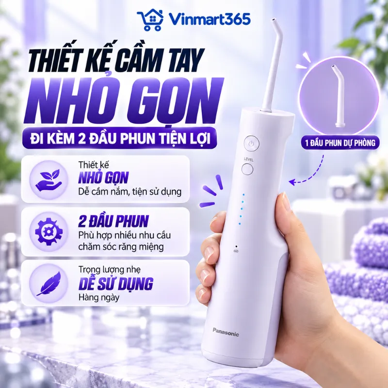 Thiết kế cầm tay nhỏ gọn, đi kèm 2 đầu phun tiện lợi