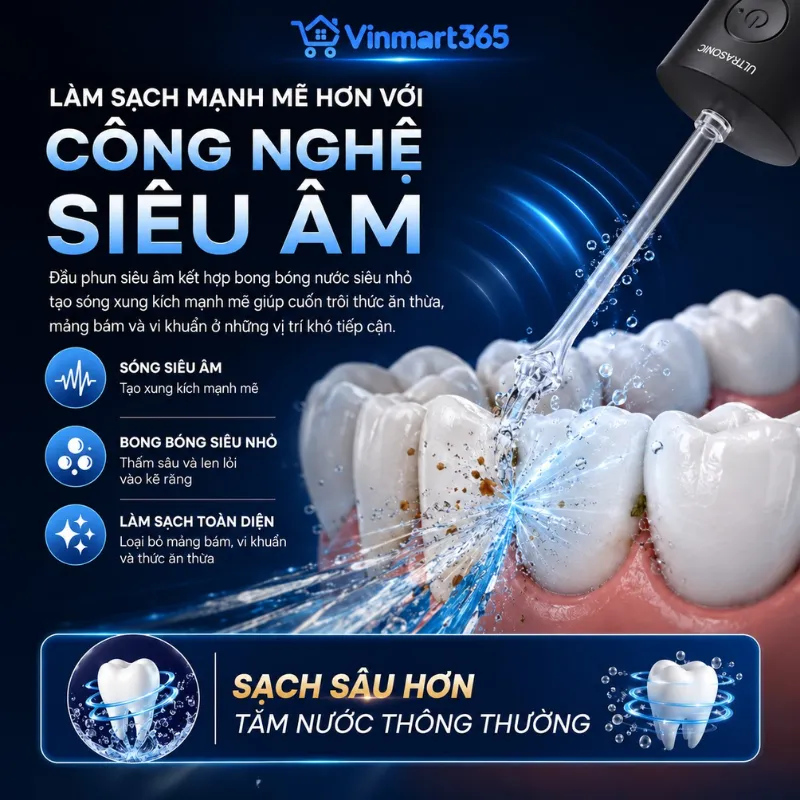 Công nghệ siêu âm tiên tiến, loại bỏ đến 99,9% mảng bám