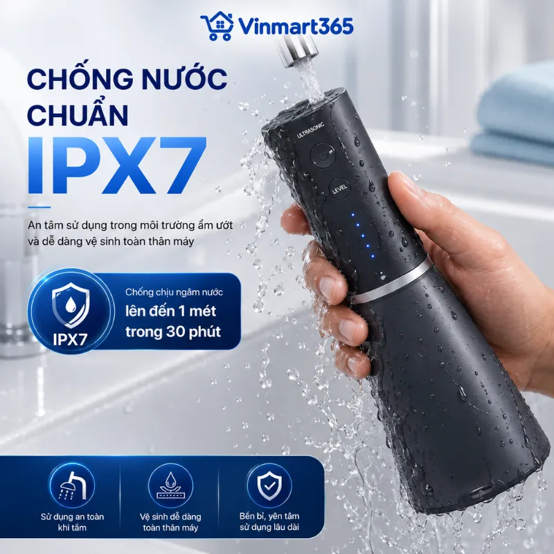 Chống nước chuẩn IPX7, thiết kế cầm tay nhỏ gọn và dễ vệ sinh
