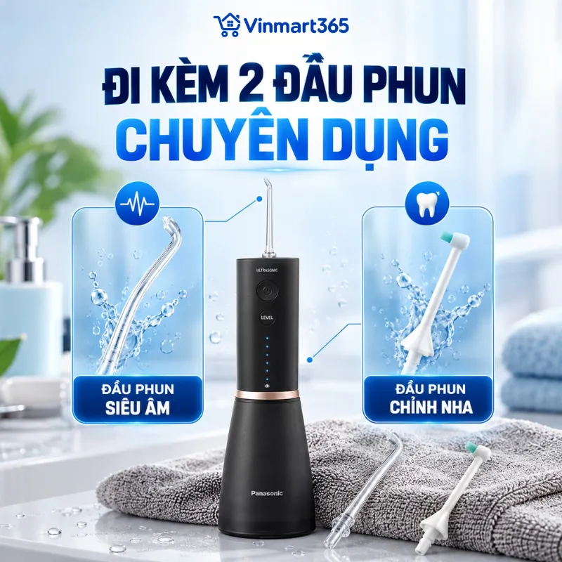 Đi kèm 2 đầu phun chuyên dụng, hỗ trợ vệ sinh răng miệng toàn diện