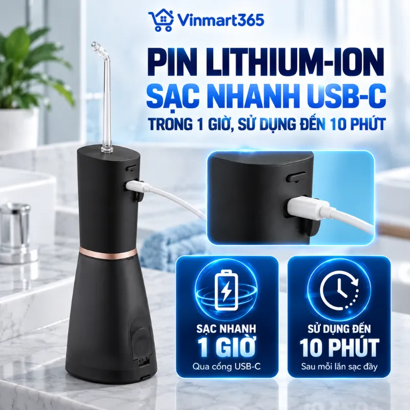 Pin Lithium-ion sạc nhanh USB-C trong 1 giờ, sử dụng đến 10 phút