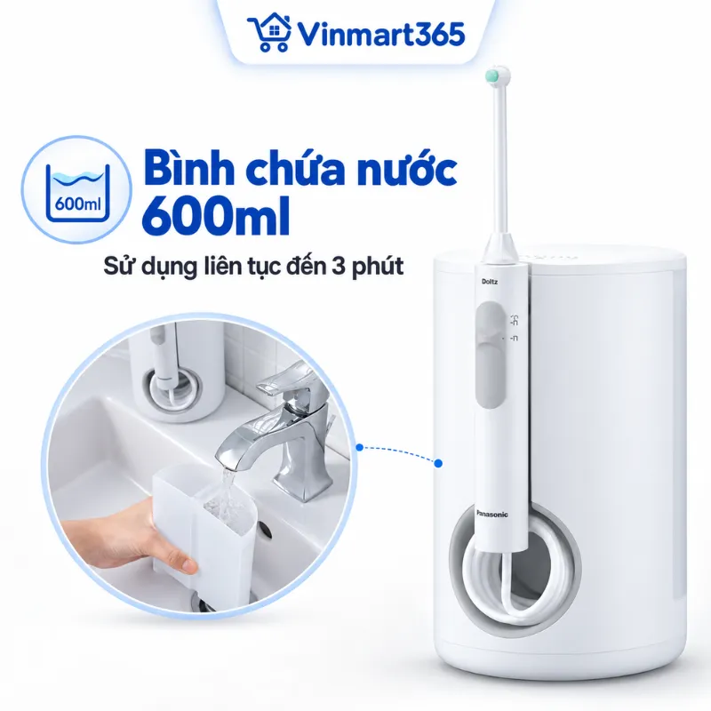 Bình chứa nước 600ml, sử dụng liên tục đến 3 phút
