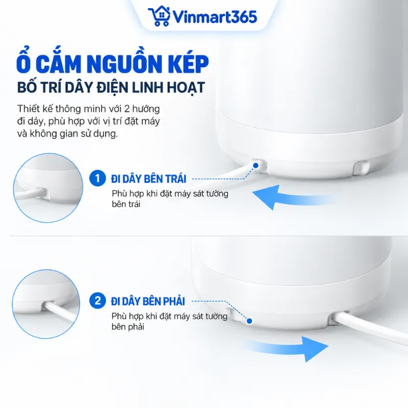 Ổ cắm nguồn kép, bố trí dây điện linh hoạt