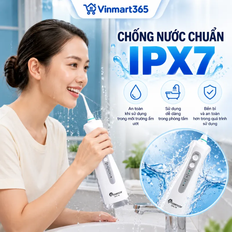 Chống nước chuẩn IPX7, thuận tiện vệ sinh và bảo quản