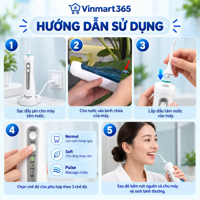 Hướng dẫn sử dụng máy tăm nước Prosencor DHL16 cầm tay