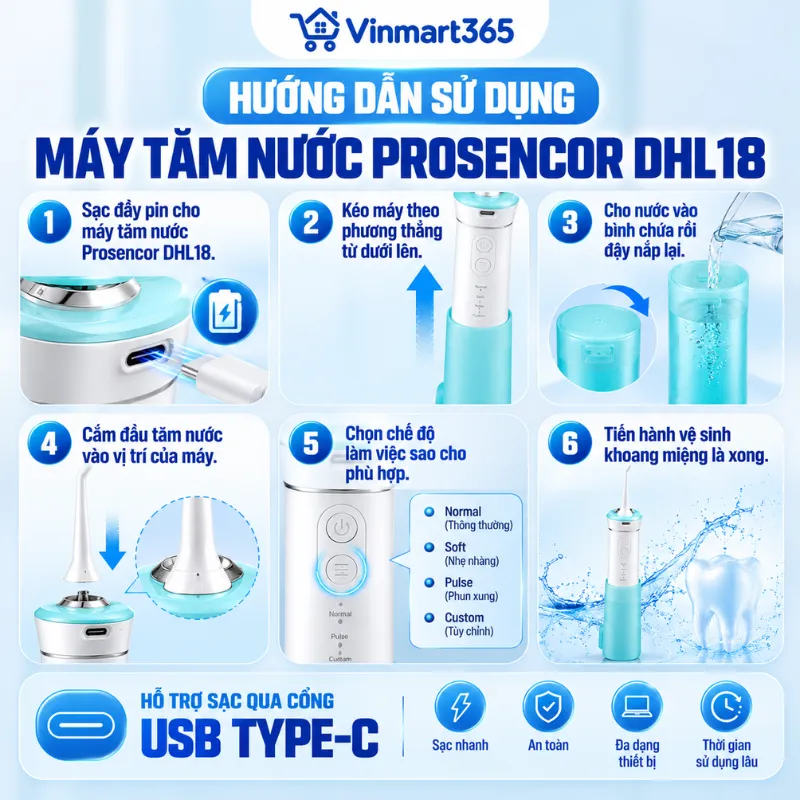 Hướng dẫn sử dụng máy tăm nước Prosencor DHL18