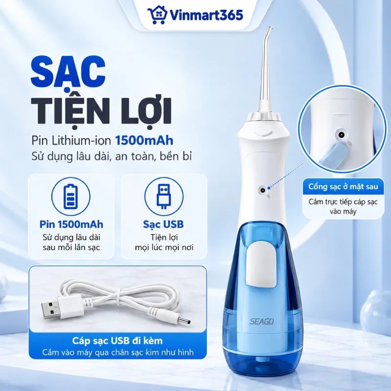 Pin Lithium-ion 1500mAh, sạc USB tiện lợi