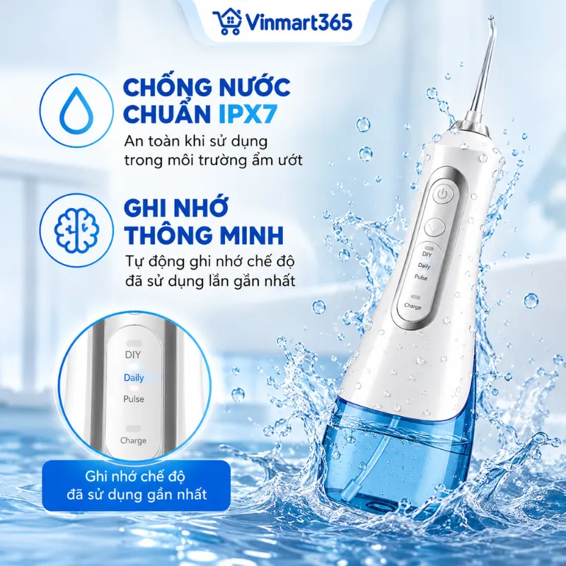 Chống nước chuẩn IPX7, ghi nhớ thông minh