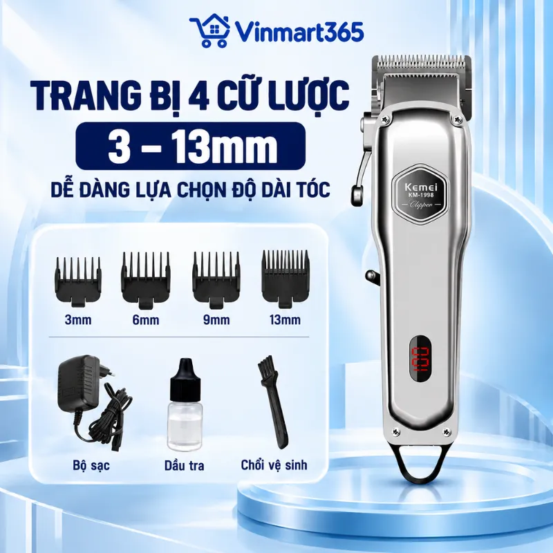 Trang bị 4 cữ lược 3–13mm, dễ dàng lựa chọn độ dài tóc