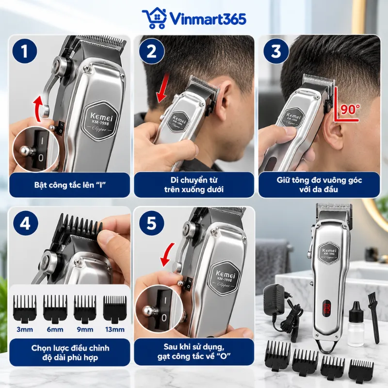 Hướng dẫn sử dụng tông đơ cắt tóc Kemei KM-1998