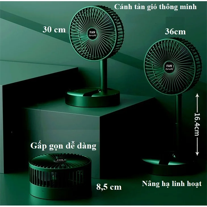Quạt Mini Tích Điện Gấp Gọn