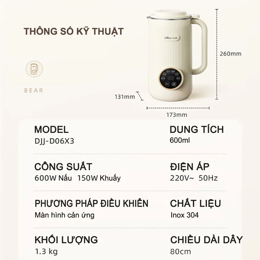 Máy làm sữa hạt Bear DJJ-D06X3