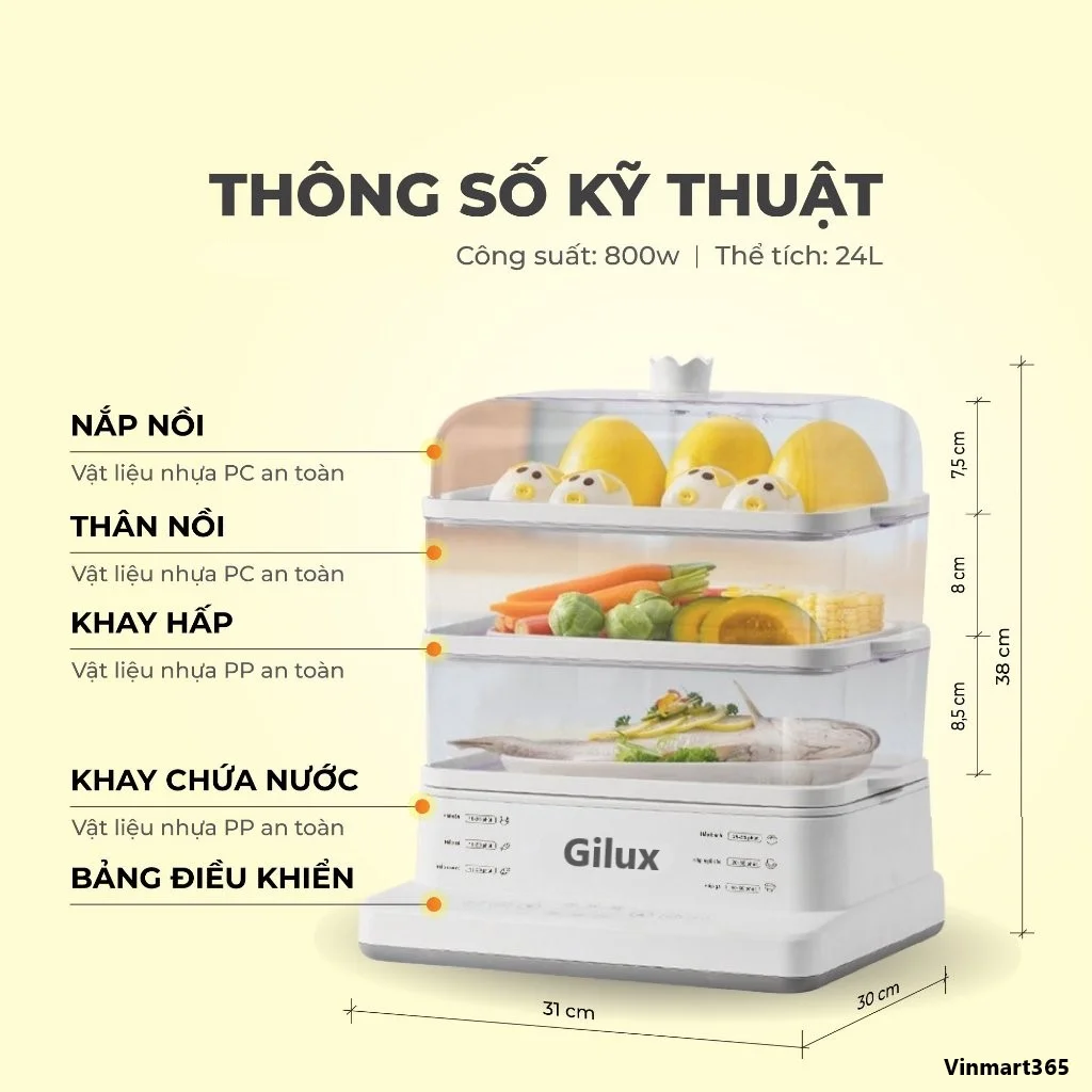 Nồi hấp điện 3 tầng Gilux 24L