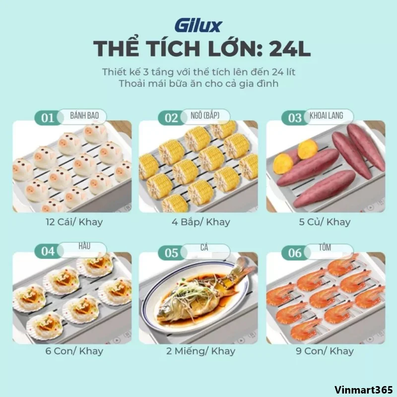 Nồi hấp điện 3 tầng Gilux