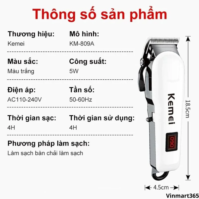 Tông đơ cắt tóc Kemei KM-809A cao cấp