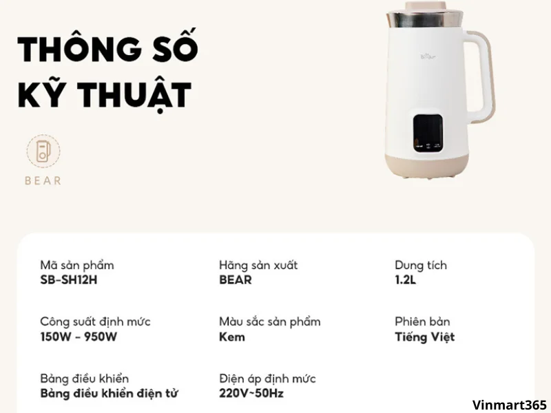 Máy làm sữa hạt Bear SB-SH12H sử dụng chất liệu bển bỉ
