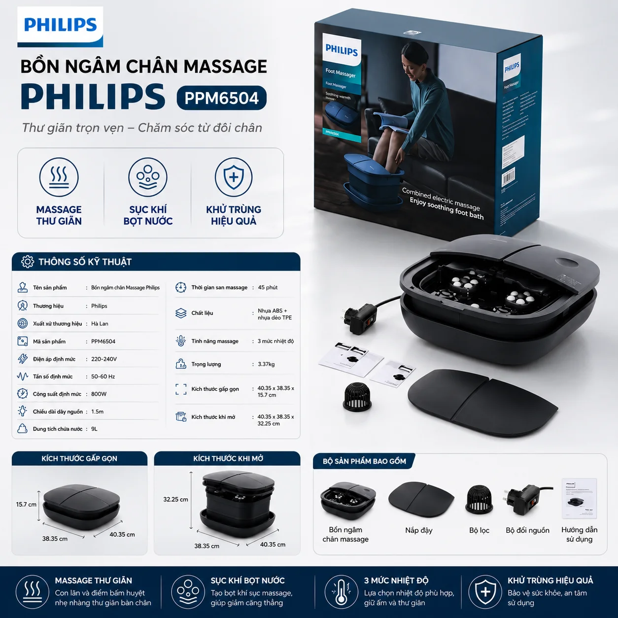 Bồn Ngâm Chân Massage Philips PPM6504
