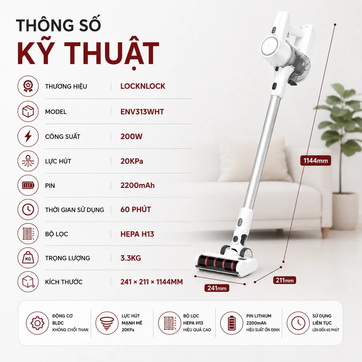Máy Hút Bụi Không Dây LocknLock ENV313WHT