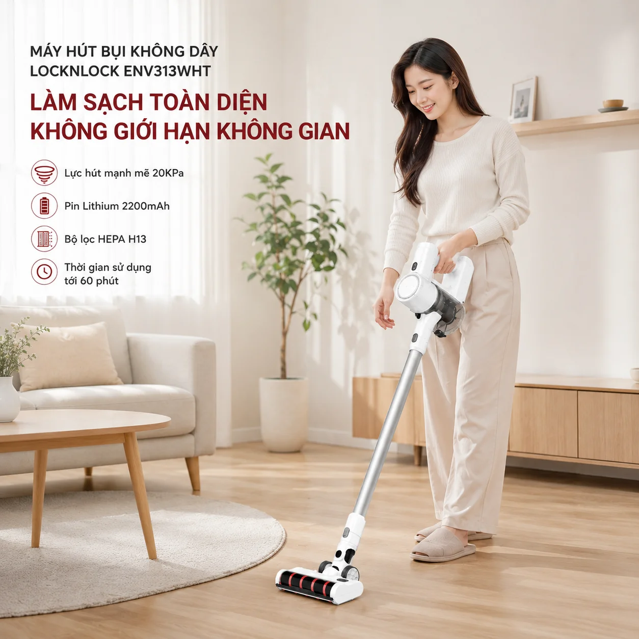 Máy Hút Bụi Không Dây LocknLock ENV313WHT